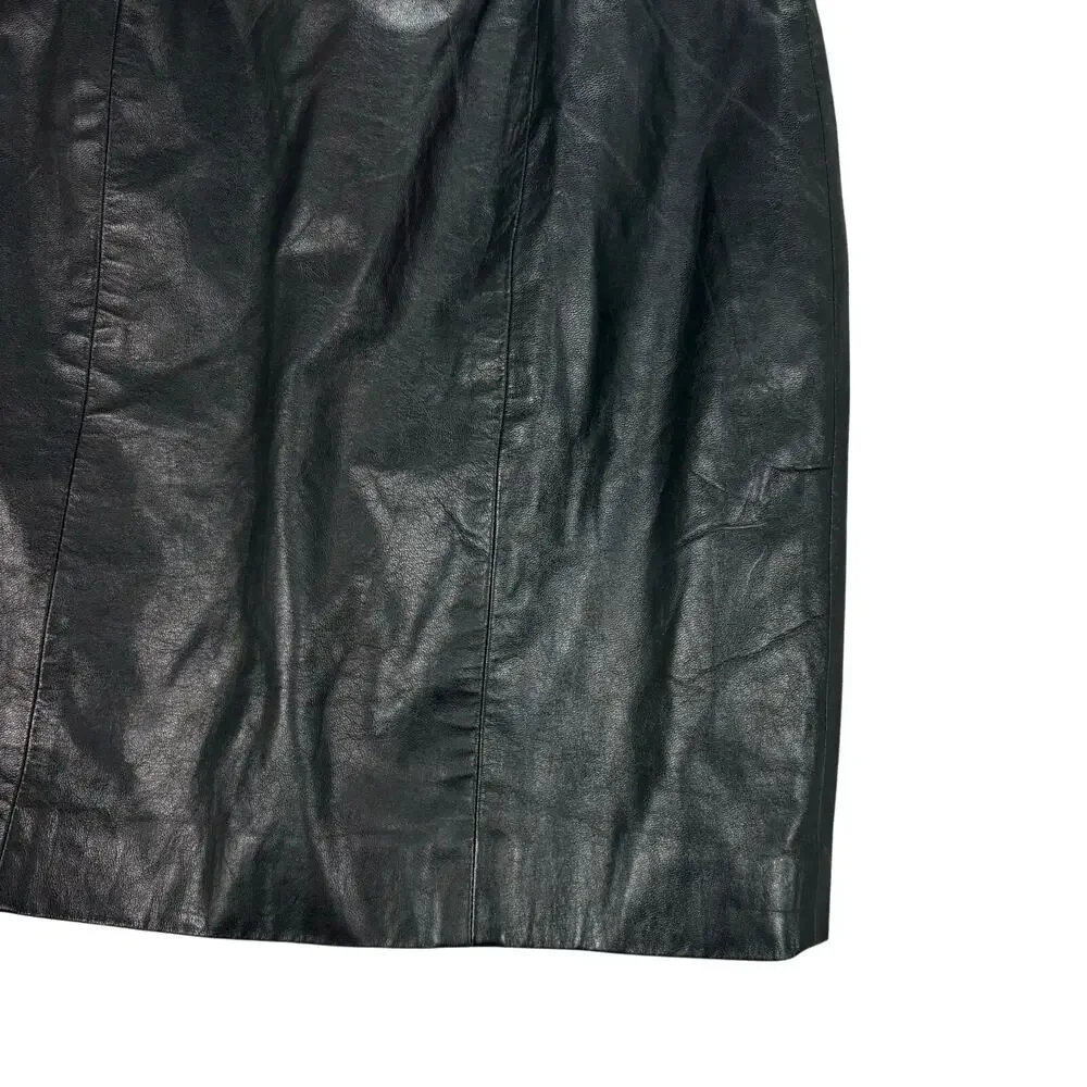 Byrnes & Baker Genuine Leather Black Mini Skirt Size 8 Y2K Minimalist Chic Retro